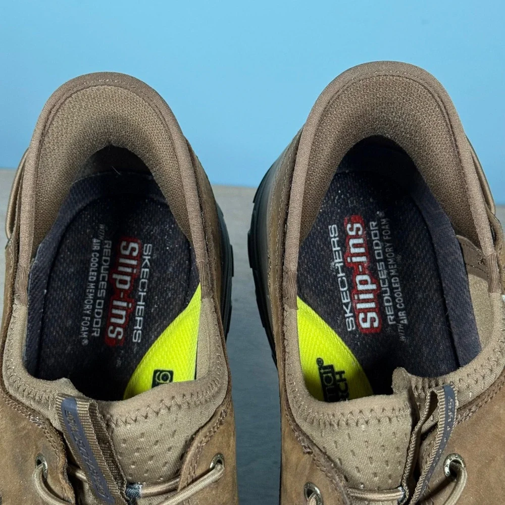 Skechers Slip-ins Garrett Mens 11.5 Brown Leather Relaxed Fit Boat Shoe 205188